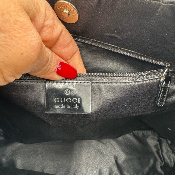 Authentic Gucci Metal Handle Canvas & Leather Shoulder Bag Black - Picture 11 of 16